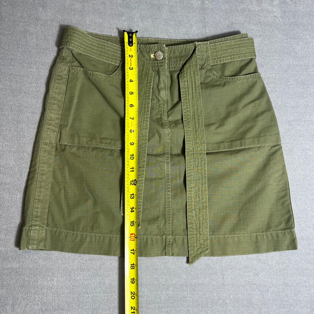 J.Crew Army Green Ripstop Cotton Utility Mini Skirt with Tie Belt Size 2 - Picture 2 of 6